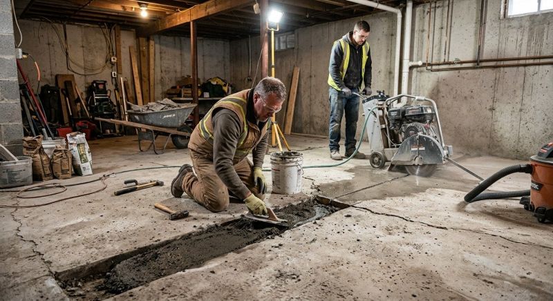 Cracked Basement Floor Repair in Groton, CT